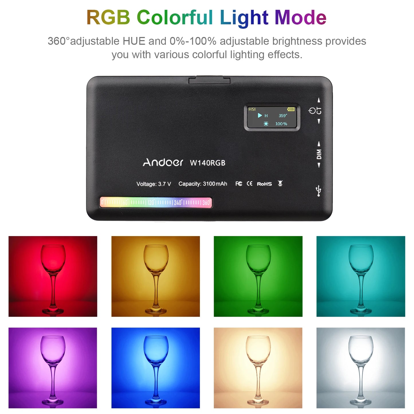 Andoer W140 RGB LED Video Light for Vlog Live Streaming