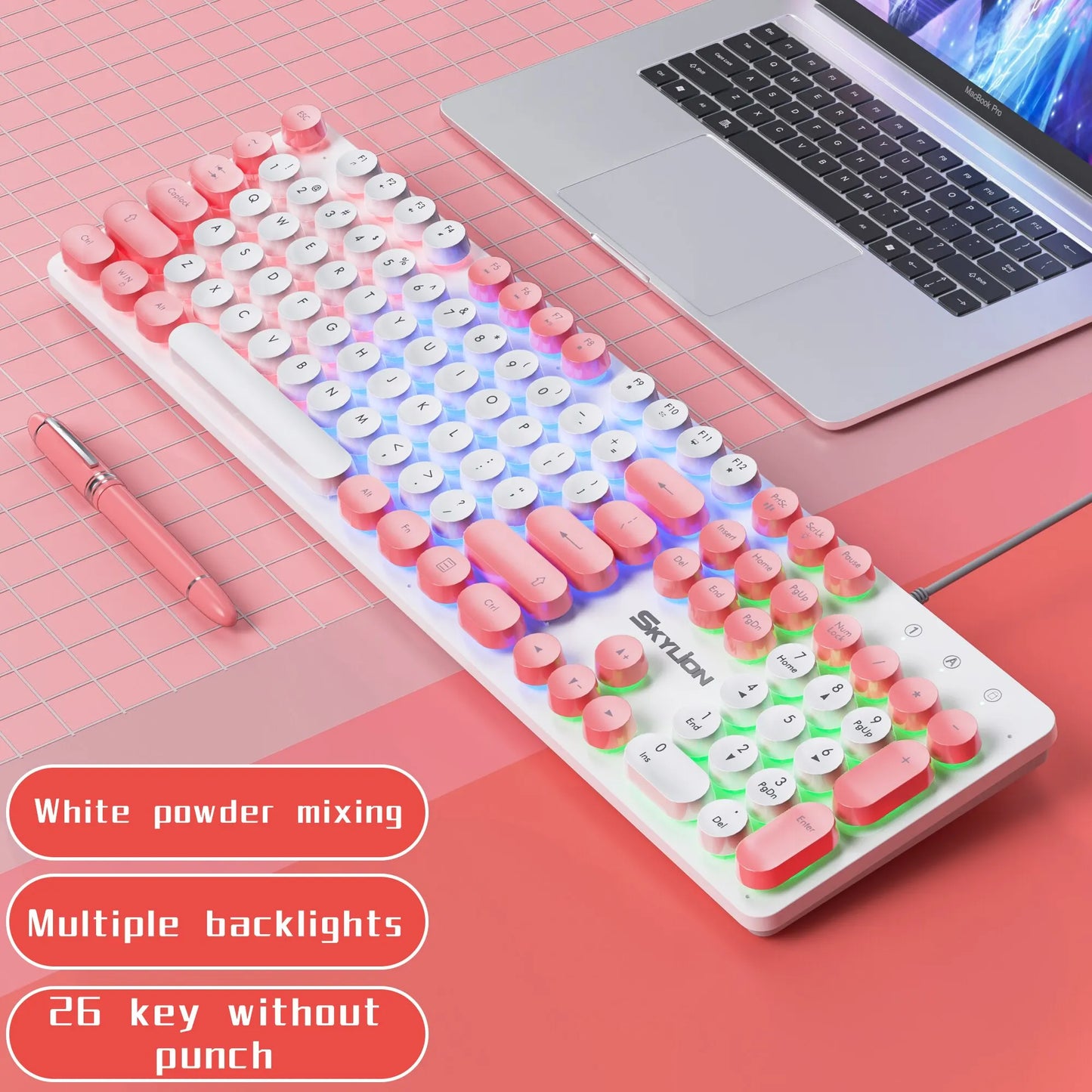 Colorful Lighting Gaming Wired 104 Keys Membrane Keyboard